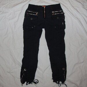 US RODEO STRETCH DENIM Vintage Cyberpunk Acubi Y2K Black Capris Women's S/XS